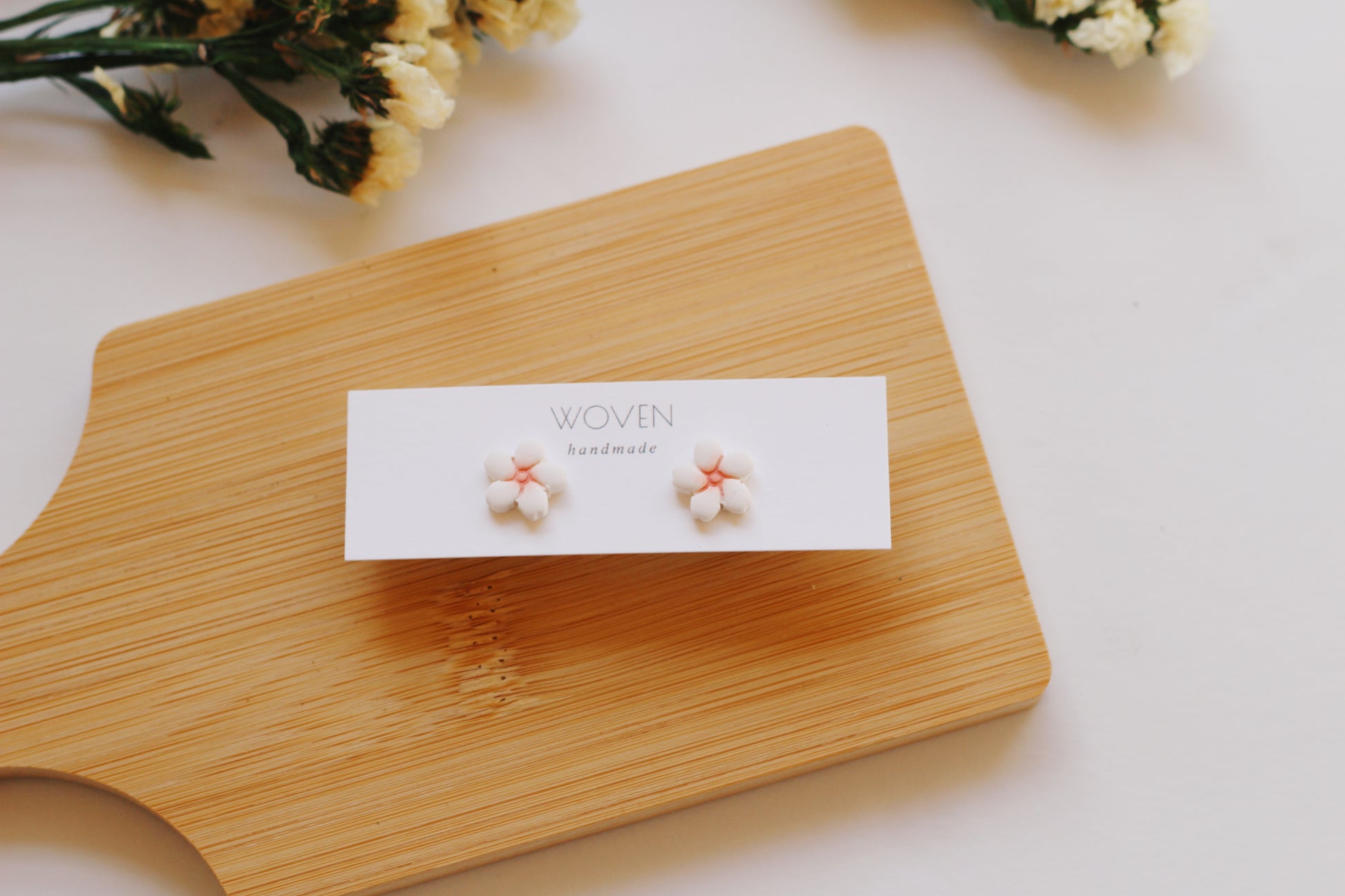 White and pink lotus flower stud earrings