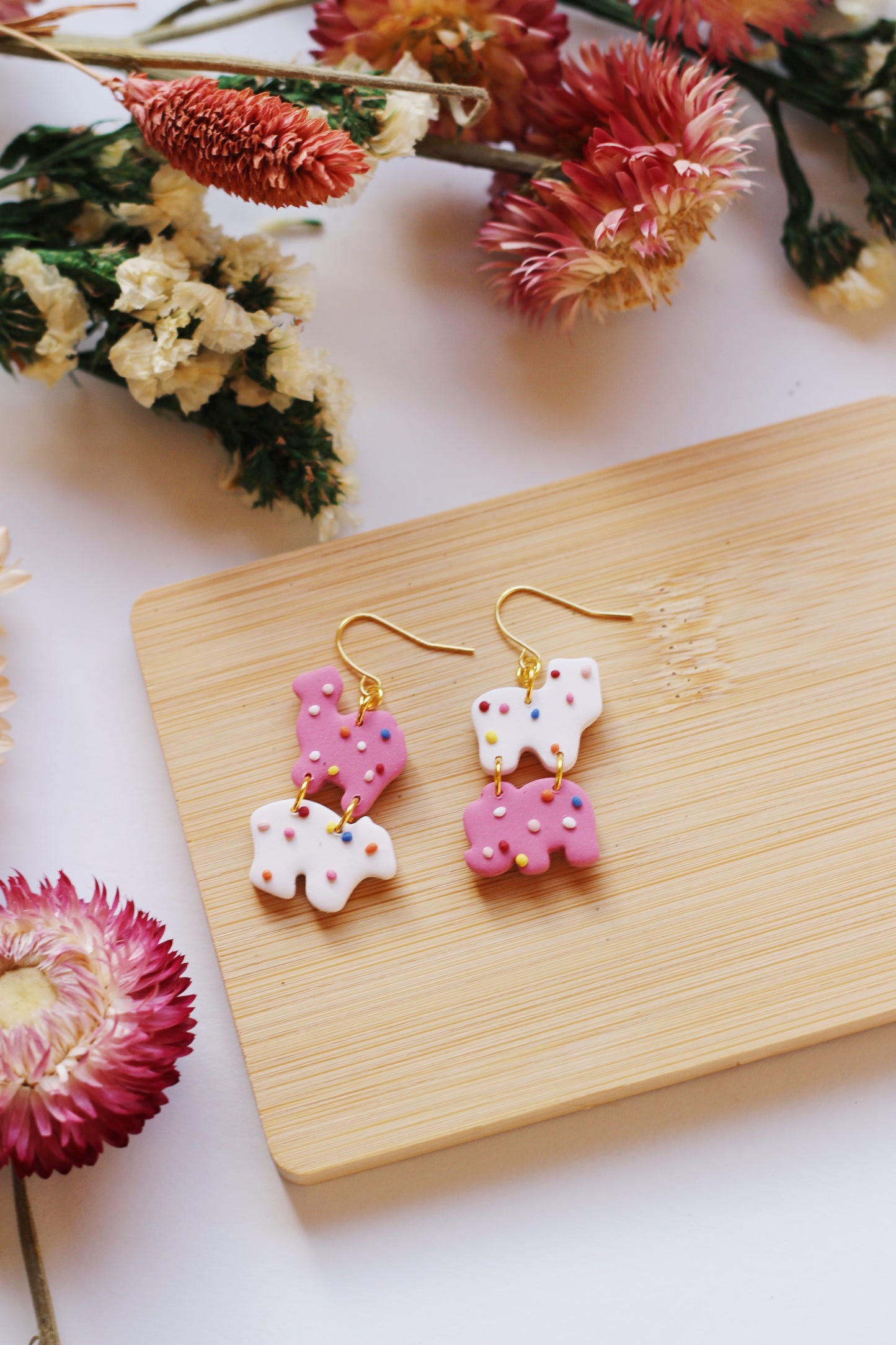 Circus cookie earrings with gold hooks