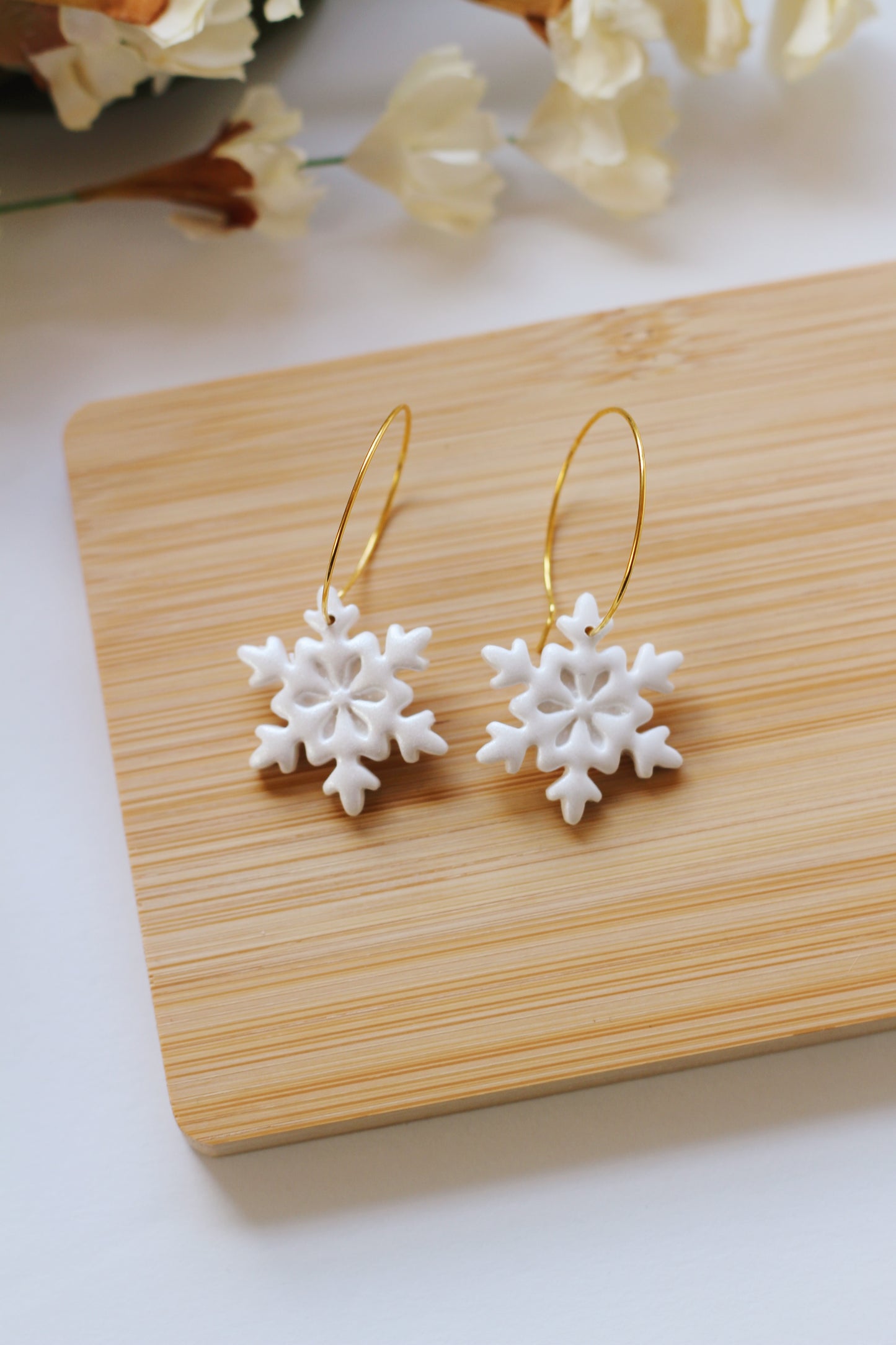 Shimmery Snowflake Hoops