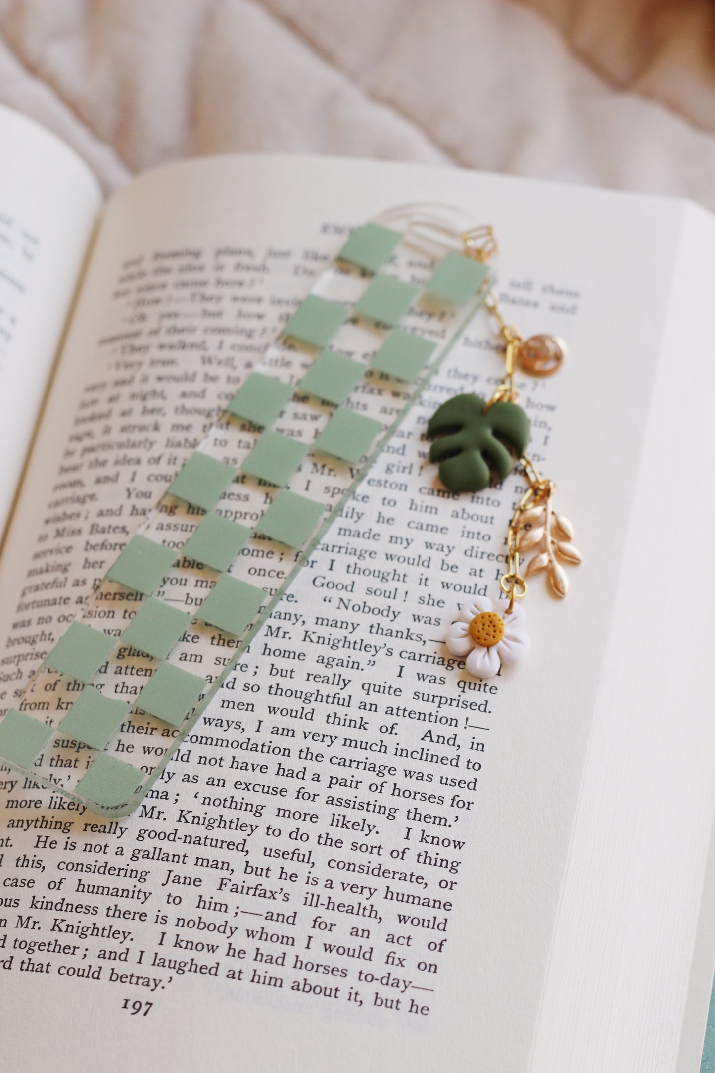 Sage Green Checkered Bookmark