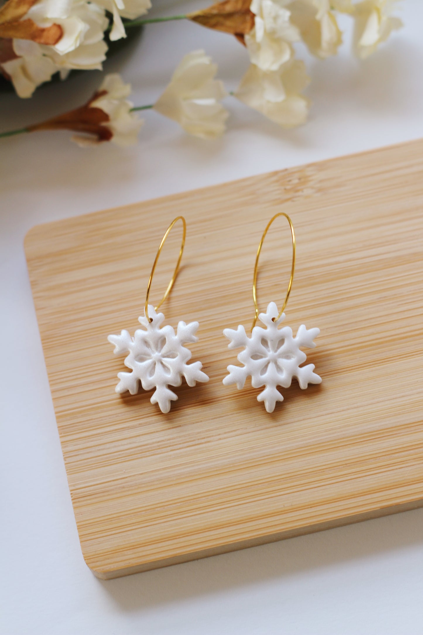 Shimmery Snowflake Hoops