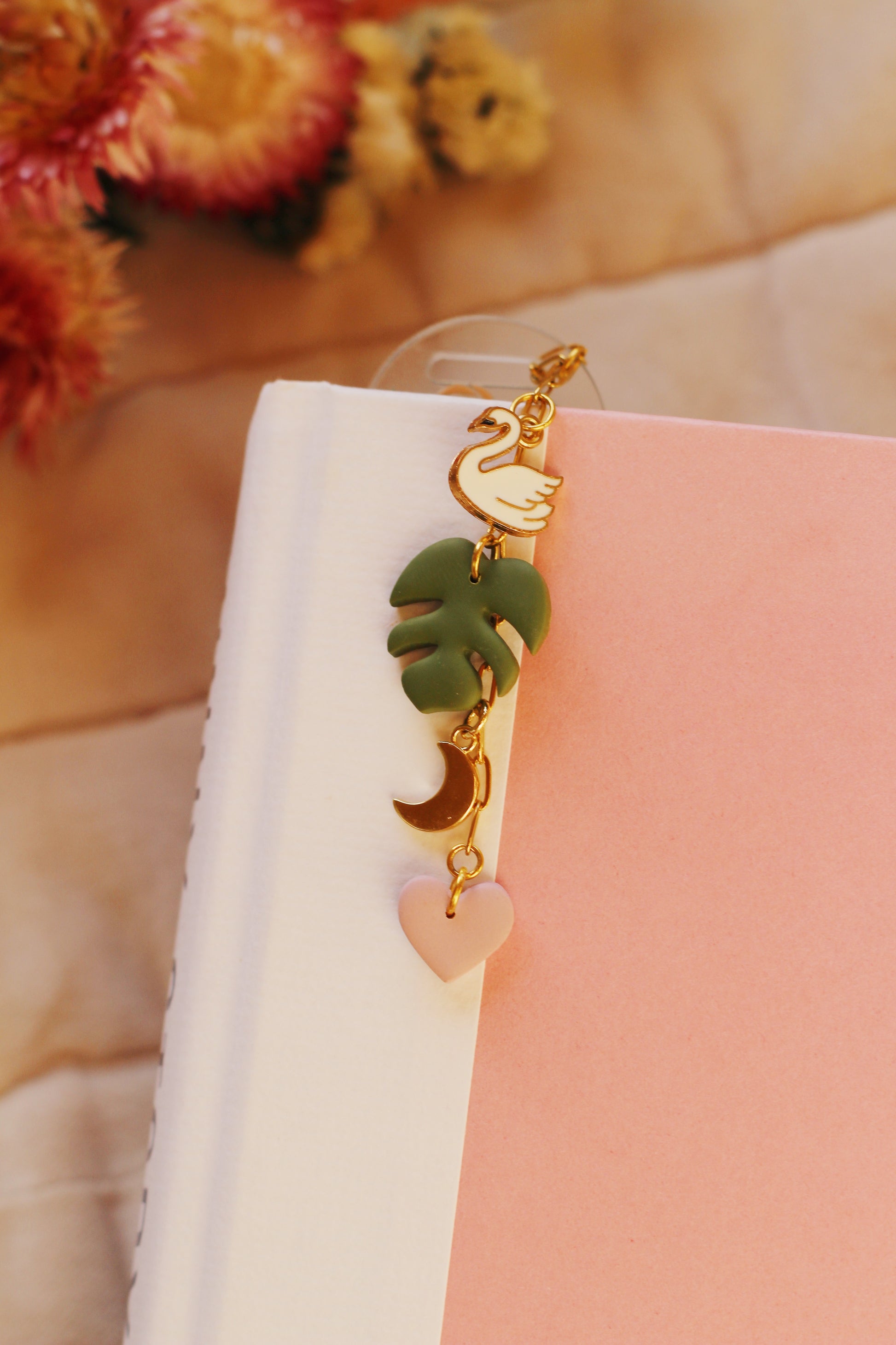 Acrylic bookmark with chain and decorate charms