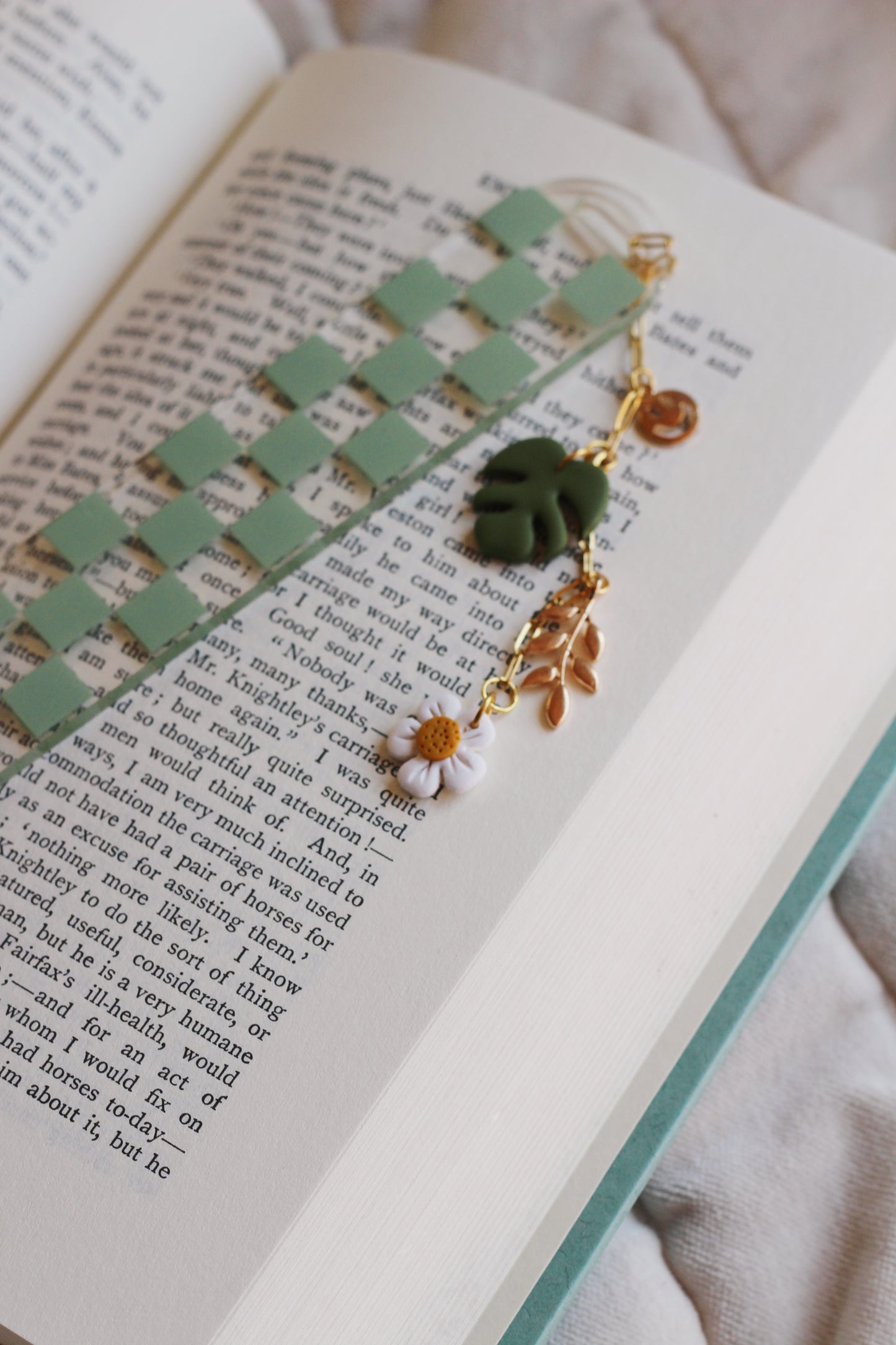 Sage Green Checkered Bookmark