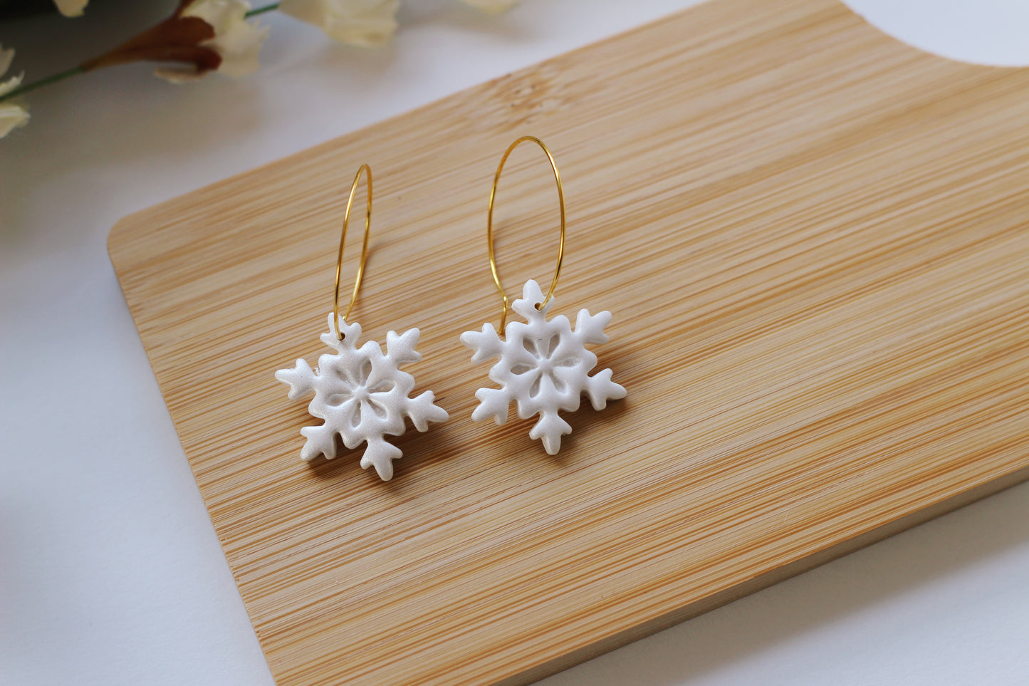 Shimmery Snowflake Hoops