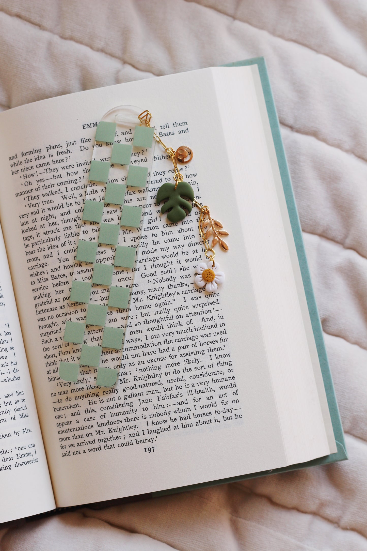 Sage Green Checkered Bookmark