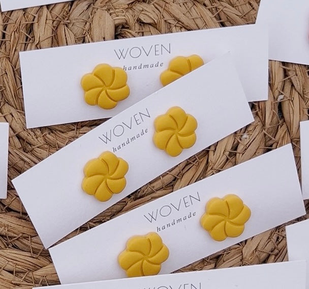 Yellow flower stud earrings 