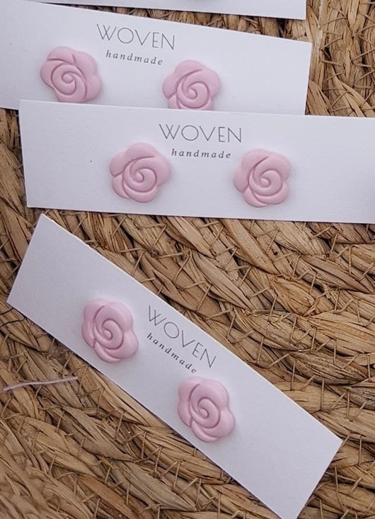 Pink flower clay studs